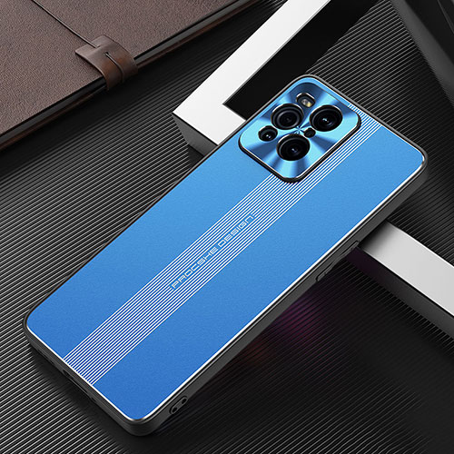 Luxury Aluminum Metal Back Cover and Silicone Frame Case J01 for Oppo Find X3 Pro 5G Blue