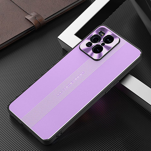 Luxury Aluminum Metal Back Cover and Silicone Frame Case J01 for Oppo Find X3 Pro 5G Purple