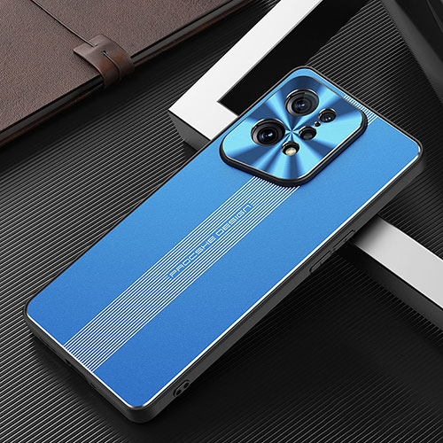 Luxury Aluminum Metal Back Cover and Silicone Frame Case J01 for Oppo Find X5 5G Blue