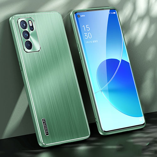 Luxury Aluminum Metal Back Cover and Silicone Frame Case J01 for Oppo Reno6 Pro 5G India Green