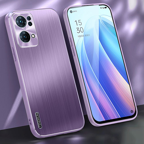 Luxury Aluminum Metal Back Cover and Silicone Frame Case J01 for Oppo Reno7 Pro 5G Purple