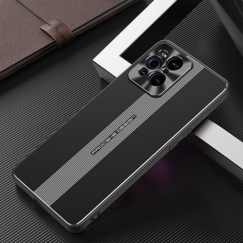 Luxury Aluminum Metal Back Cover and Silicone Frame Case J02 for Oppo Find X3 Pro 5G Black