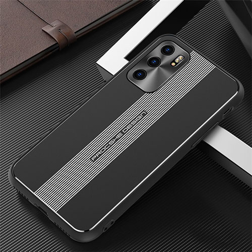 Luxury Aluminum Metal Back Cover and Silicone Frame Case J02 for Oppo Reno6 5G Black