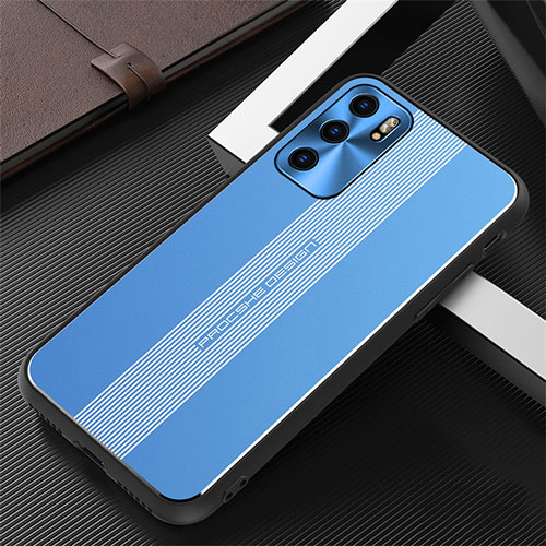 Luxury Aluminum Metal Back Cover and Silicone Frame Case J02 for Oppo Reno6 5G Blue