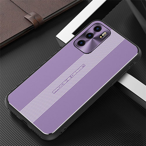 Luxury Aluminum Metal Back Cover and Silicone Frame Case J02 for Oppo Reno6 Pro 5G India Purple