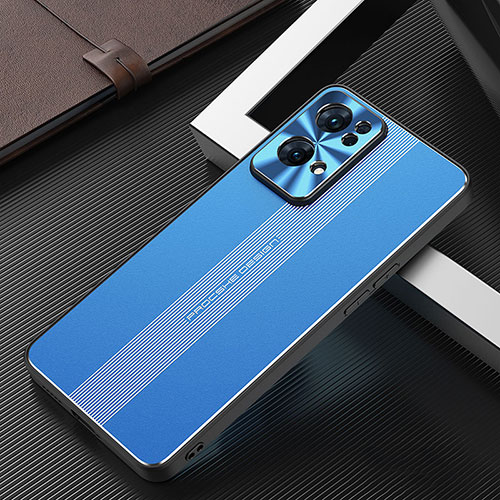 Luxury Aluminum Metal Back Cover and Silicone Frame Case J02 for Oppo Reno7 Pro 5G Blue