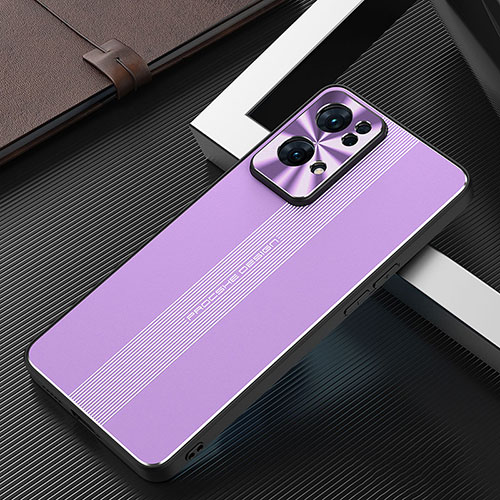Luxury Aluminum Metal Back Cover and Silicone Frame Case J02 for Oppo Reno7 Pro 5G Purple