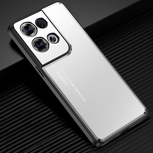 Luxury Aluminum Metal Back Cover and Silicone Frame Case J02 for Oppo Reno8 5G Silver
