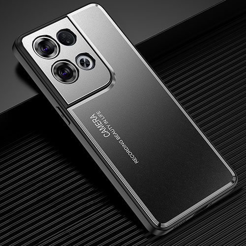 Luxury Aluminum Metal Back Cover and Silicone Frame Case J02 for Oppo Reno8 Pro 5G Black