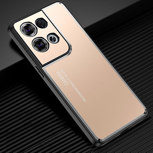 Luxury Aluminum Metal Back Cover and Silicone Frame Case J02 for Oppo Reno9 5G Gold