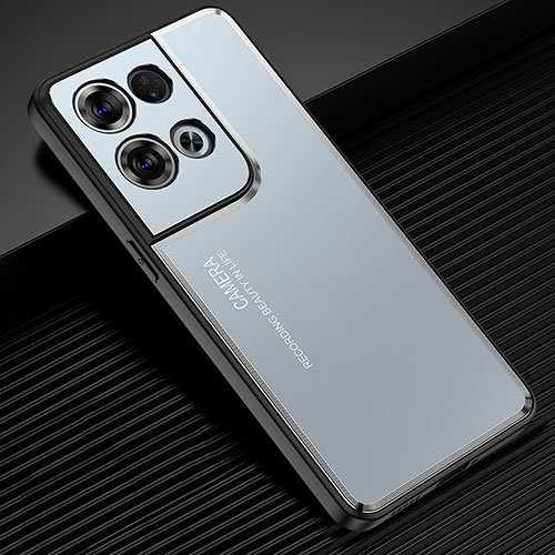 Luxury Aluminum Metal Back Cover and Silicone Frame Case J02 for Oppo Reno9 Pro+ Plus 5G Blue