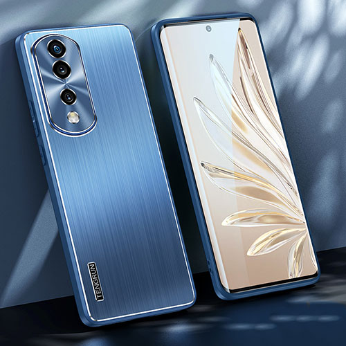 Luxury Aluminum Metal Back Cover and Silicone Frame Case JL1 for Huawei Honor 70 Pro 5G Blue
