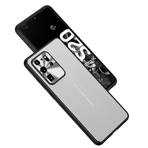 Luxury Aluminum Metal Back Cover and Silicone Frame Case JL1 for Samsung Galaxy S20 Ultra 5G Silver