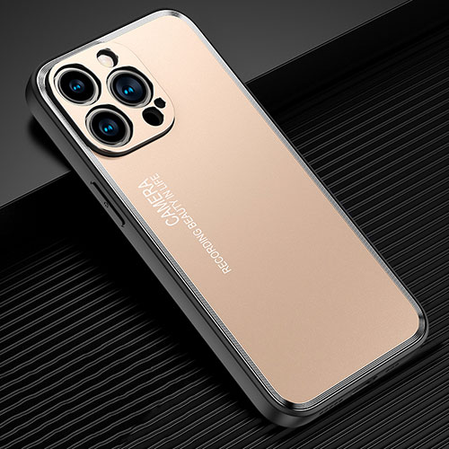 Luxury Aluminum Metal Back Cover and Silicone Frame Case JL2 for Apple iPhone 13 Pro Max Gold