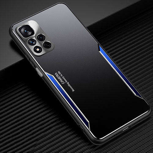 Luxury Aluminum Metal Back Cover and Silicone Frame Case JL2 for Xiaomi Redmi Note 11 Pro+ Plus 5G Blue