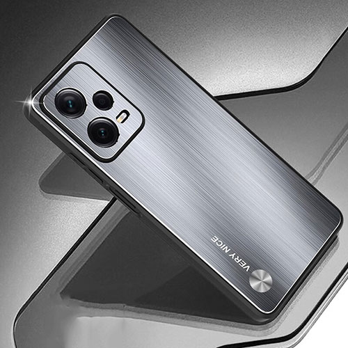 Luxury Aluminum Metal Back Cover and Silicone Frame Case JS1 for Xiaomi Redmi Note 12 5G Silver
