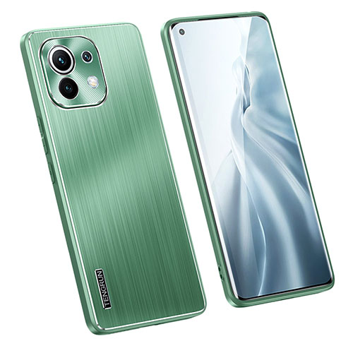 Luxury Aluminum Metal Back Cover and Silicone Frame Case M02 for Xiaomi Mi 11 5G Green