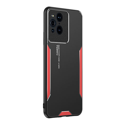 Luxury Aluminum Metal Back Cover and Silicone Frame Case PB1 for Oppo Find X3 Pro 5G Red