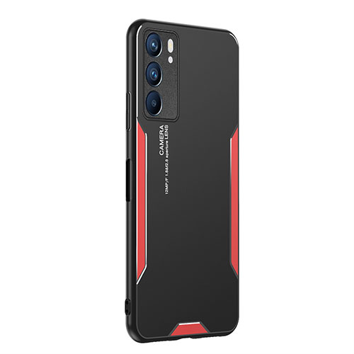Luxury Aluminum Metal Back Cover and Silicone Frame Case PB1 for Oppo Reno6 5G Red