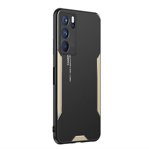 Luxury Aluminum Metal Back Cover and Silicone Frame Case PB1 for Oppo Reno6 Pro 5G India Gold
