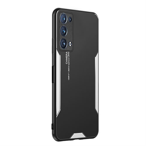 Luxury Aluminum Metal Back Cover and Silicone Frame Case PB1 for Oppo Reno6 Pro 5G Silver