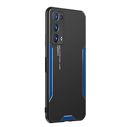 Luxury Aluminum Metal Back Cover and Silicone Frame Case PB1 for Oppo Reno6 Pro+ Plus 5G Blue