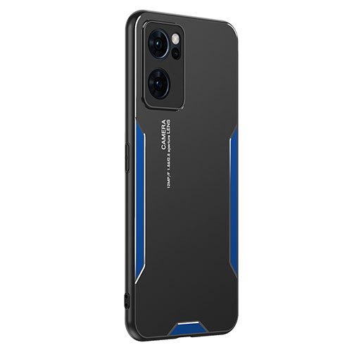 Luxury Aluminum Metal Back Cover and Silicone Frame Case PB1 for Oppo Reno7 5G Blue