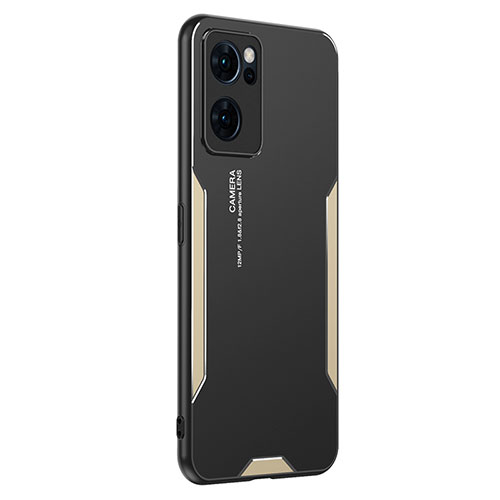 Luxury Aluminum Metal Back Cover and Silicone Frame Case PB1 for Oppo Reno7 5G Gold