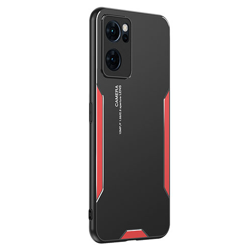 Luxury Aluminum Metal Back Cover and Silicone Frame Case PB1 for Oppo Reno7 5G Red