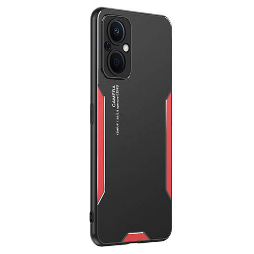 Luxury Aluminum Metal Back Cover and Silicone Frame Case PB1 for Oppo Reno7 Lite 5G Red