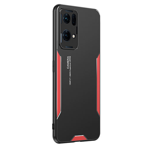 Luxury Aluminum Metal Back Cover and Silicone Frame Case PB1 for Oppo Reno7 Pro 5G Red