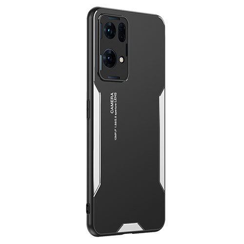 Luxury Aluminum Metal Back Cover and Silicone Frame Case PB1 for Oppo Reno7 Pro 5G Silver