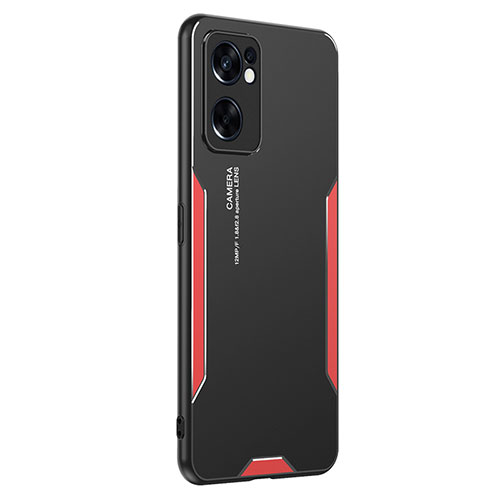 Luxury Aluminum Metal Back Cover and Silicone Frame Case PB1 for Oppo Reno7 SE 5G Red