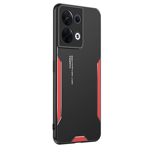 Luxury Aluminum Metal Back Cover and Silicone Frame Case PB1 for Oppo Reno8 5G Red