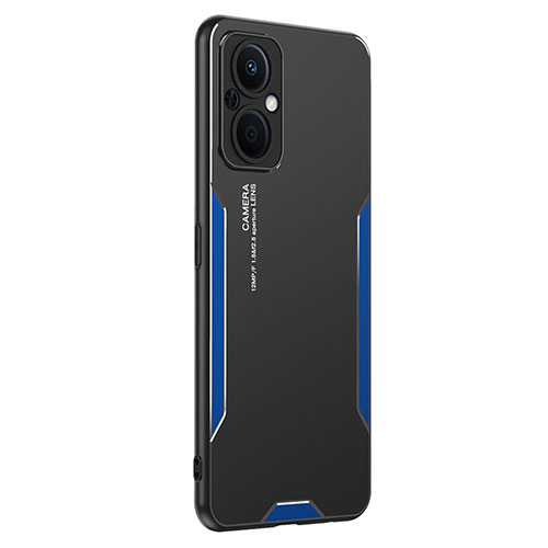 Luxury Aluminum Metal Back Cover and Silicone Frame Case PB1 for Oppo Reno8 Lite 5G Blue