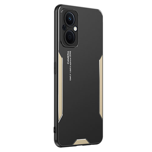 Luxury Aluminum Metal Back Cover and Silicone Frame Case PB1 for Oppo Reno8 Lite 5G Gold