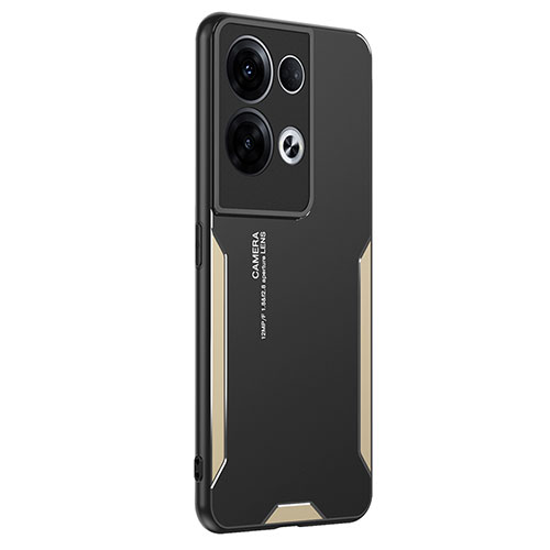 Luxury Aluminum Metal Back Cover and Silicone Frame Case PB1 for Oppo Reno8 Pro 5G Gold