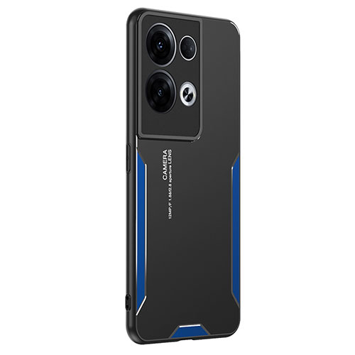 Luxury Aluminum Metal Back Cover and Silicone Frame Case PB1 for Oppo Reno8 Pro+ Plus 5G Blue