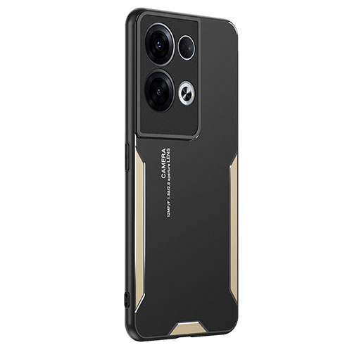 Luxury Aluminum Metal Back Cover and Silicone Frame Case PB1 for Oppo Reno8 Pro+ Plus 5G Gold