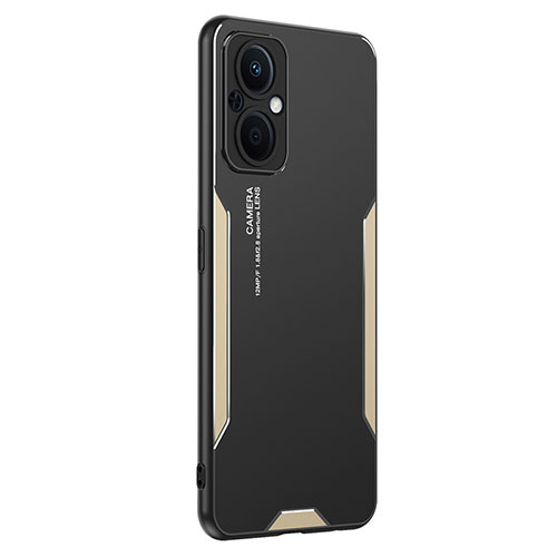 Luxury Aluminum Metal Back Cover and Silicone Frame Case PB1 for Oppo Reno8 Z 5G Gold