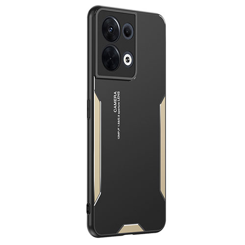 Luxury Aluminum Metal Back Cover and Silicone Frame Case PB1 for Oppo Reno9 5G Gold