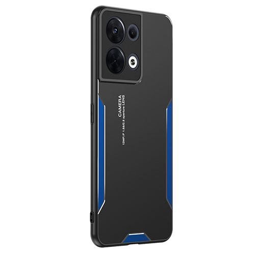 Luxury Aluminum Metal Back Cover and Silicone Frame Case PB1 for Oppo Reno9 Pro 5G Blue