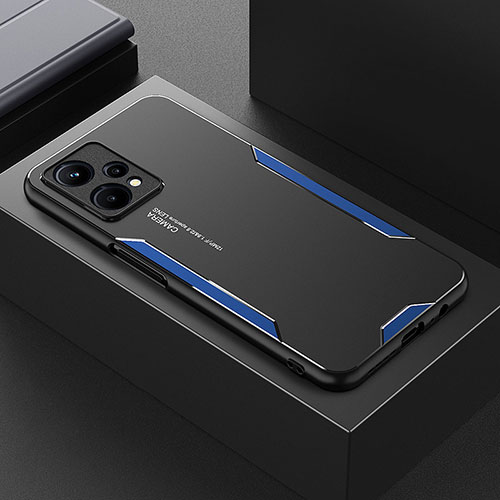 Luxury Aluminum Metal Back Cover and Silicone Frame Case PB1 for Realme 9 Pro 5G Blue