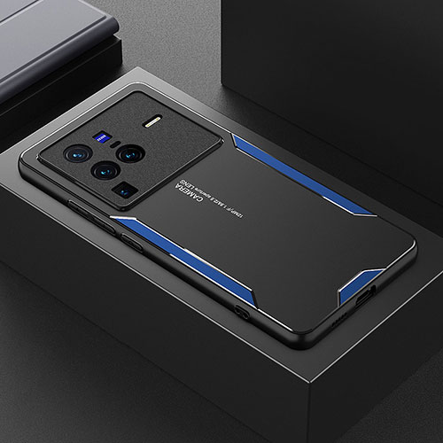 Luxury Aluminum Metal Back Cover and Silicone Frame Case PB1 for Vivo X80 Pro 5G Blue