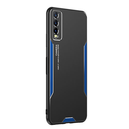 Luxury Aluminum Metal Back Cover and Silicone Frame Case PB1 for Vivo Y11s Blue