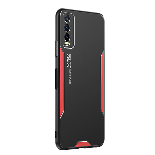 Luxury Aluminum Metal Back Cover and Silicone Frame Case PB1 for Vivo Y12s Red