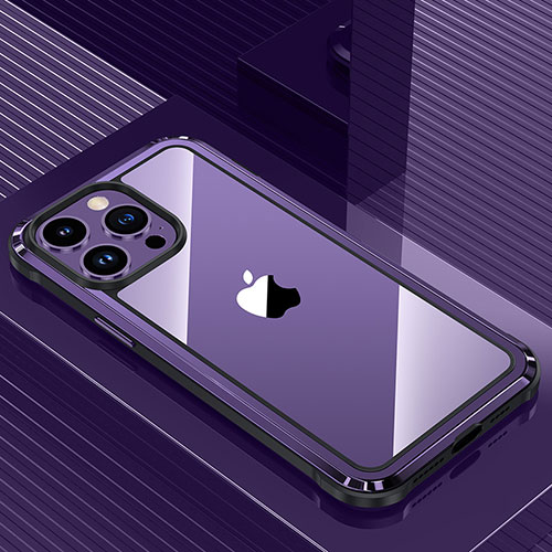 Luxury Aluminum Metal Back Cover and Silicone Frame Case QC1 for Apple iPhone 13 Pro Max Purple