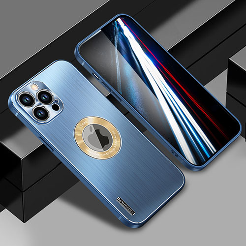 Luxury Aluminum Metal Back Cover and Silicone Frame Case with Mag-Safe Magnetic JL1 for Apple iPhone 13 Pro Max Blue