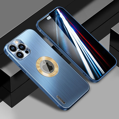 Luxury Aluminum Metal Back Cover and Silicone Frame Case with Mag-Safe Magnetic JL1 for Apple iPhone 14 Pro Max Blue