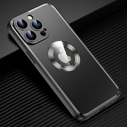 Luxury Aluminum Metal Back Cover and Silicone Frame Case with Mag-Safe Magnetic JL2 for Apple iPhone 13 Pro Black